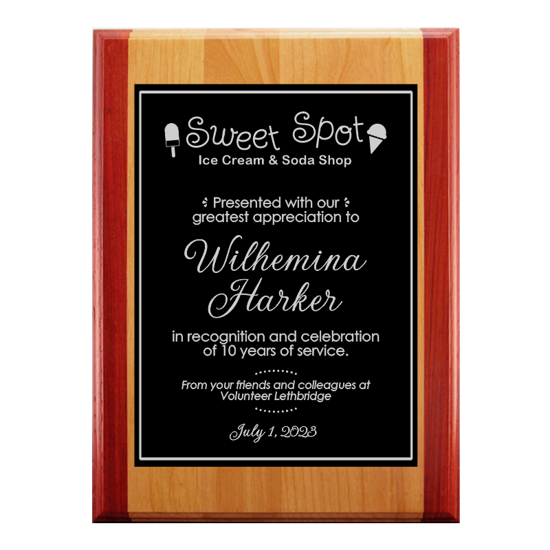 Rosewood Trim Alder Plaque with Digital Printing