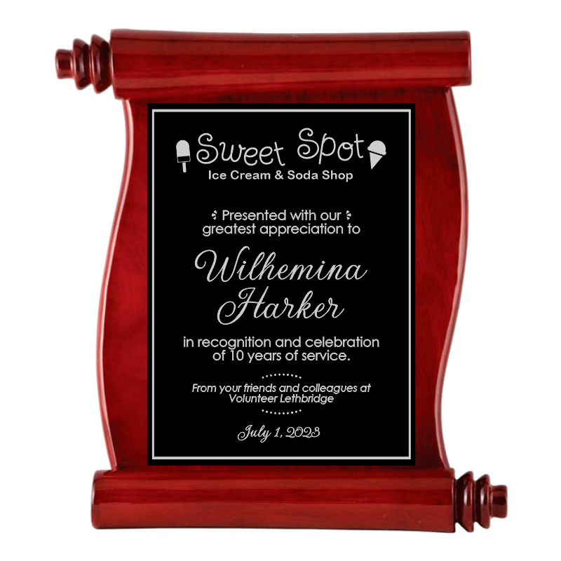 Rosewood Piano Finish Scroll Plaque