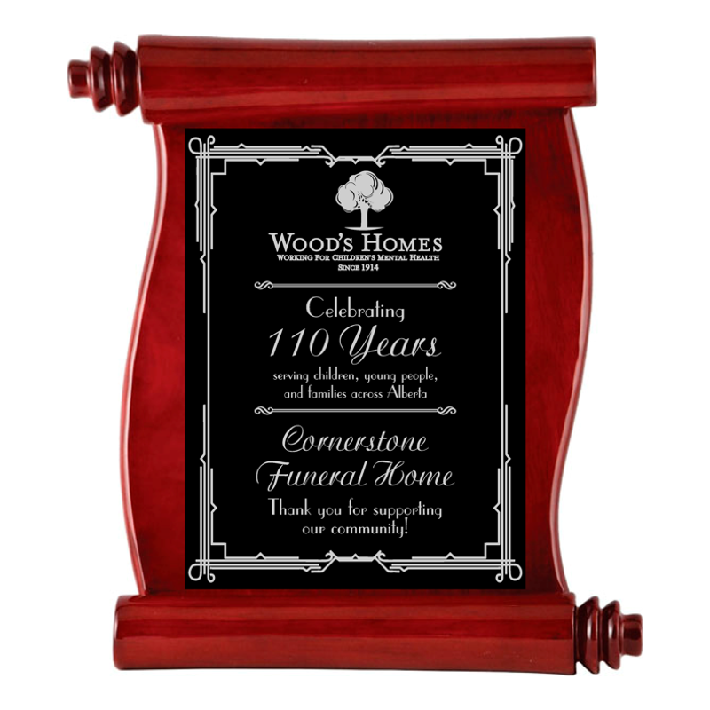 Rosewood Piano Finish Scroll Plaque