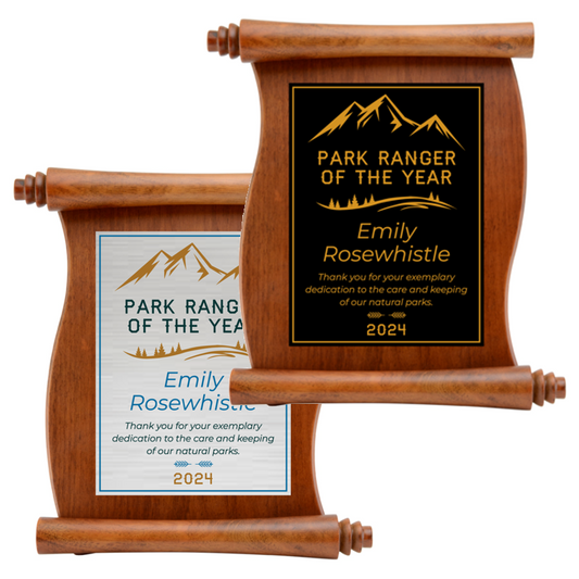 Walnut Finish Scroll Plaque