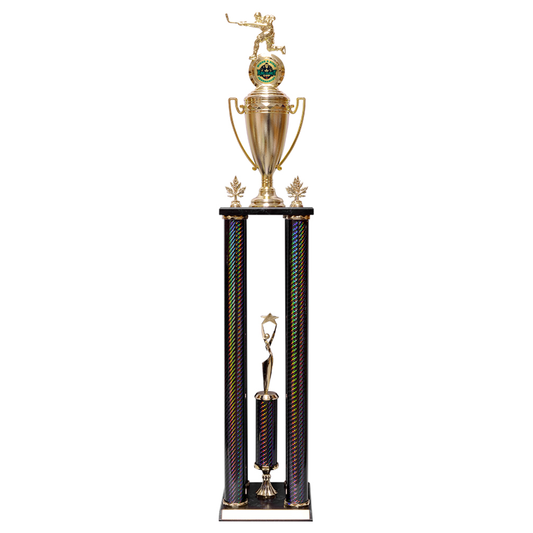 Double 4 Post Column Trophy with Cup and Wood Base