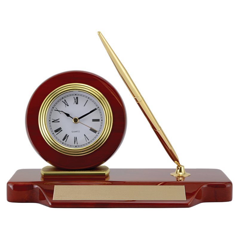 Deluxe Rosewood Clock Desk Set
