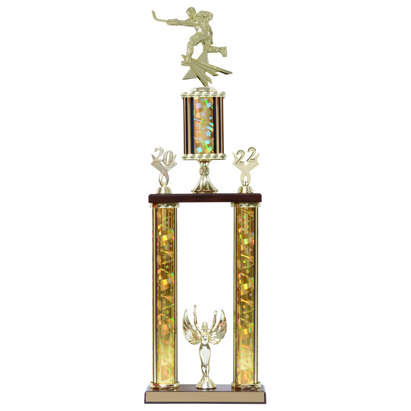 Double 2 Post Column Trophy with Wood Base