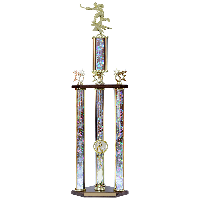 Double 3 Post Column Trophy with Wood Base