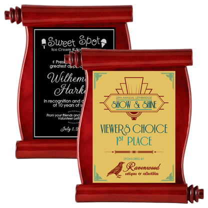 Rosewood Piano Finish Scroll Plaque