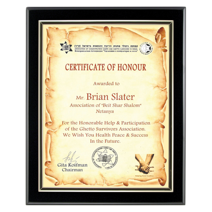 Piano Finish Certificate Holder