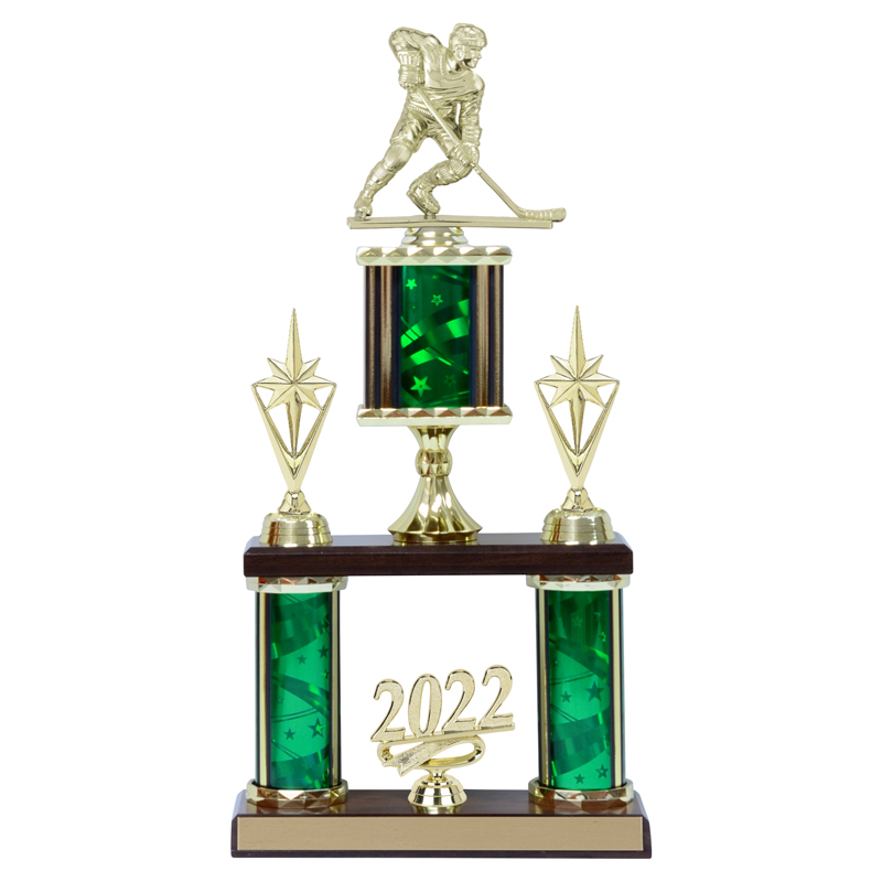 Double 3 Post Column Trophy with Wood Base