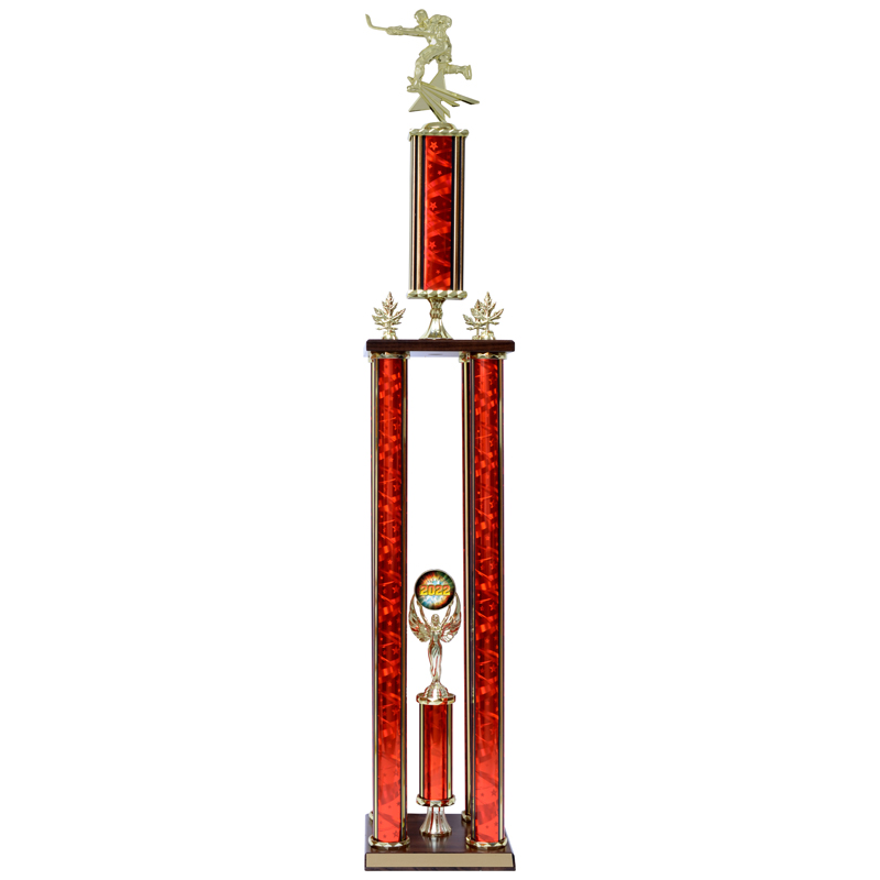 Double 5 Post Column Trophy with Wood Base